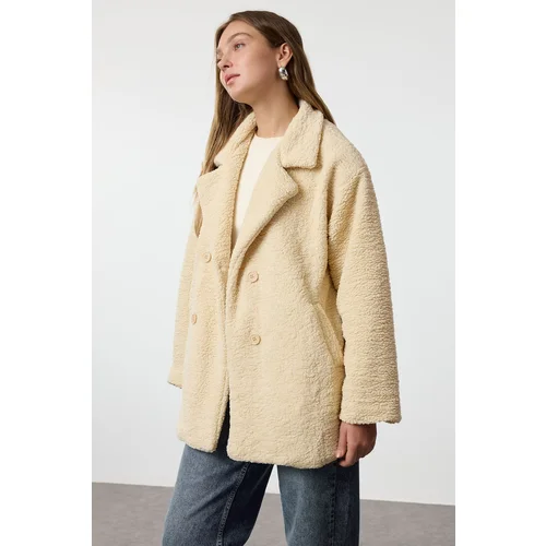 Trendyol Ecru Oversize Plush Midi Coat