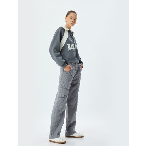 Koton Chino Trousers Cargo Pocket Stitched Detail Buttoned Relaxed Cut Slike