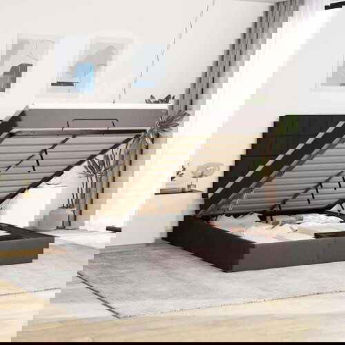  Otomanska postelja z vzmetnico & LEDs rjav 140x190 cm blago, (22053413) Cene