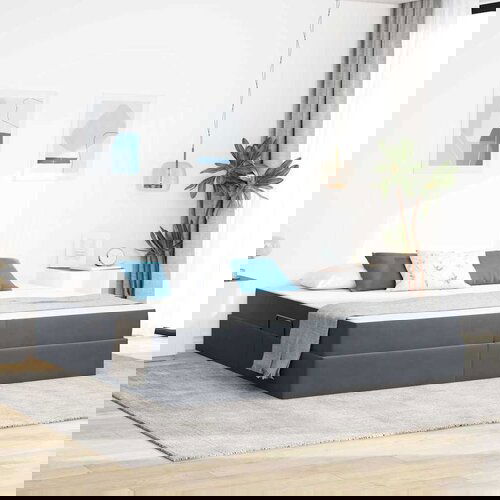 VidaXL Krevet s madracem i skladi&amp;scaron;tem Tamno siva 200 x 200 cm Bar&amp;scaron;un Slike