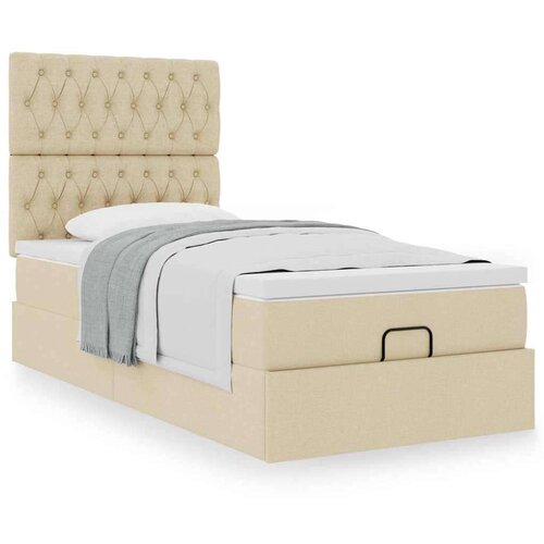  Otomanski okvir kreveta s madraca krem 80x200cm od tkanine Slike