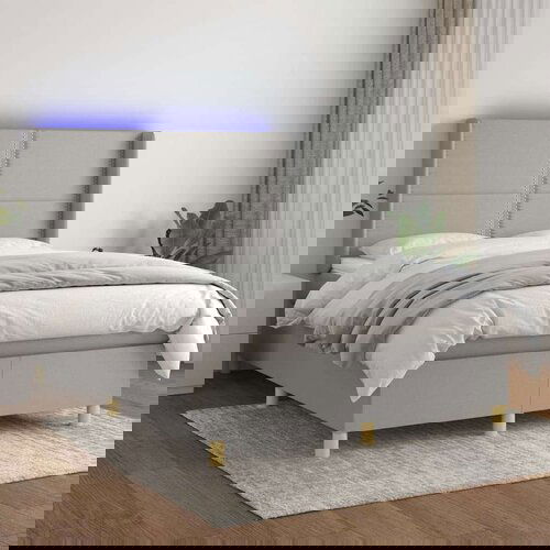  Box spring s madracem LED svjetlosivi 140x190 cm tkanina Slike