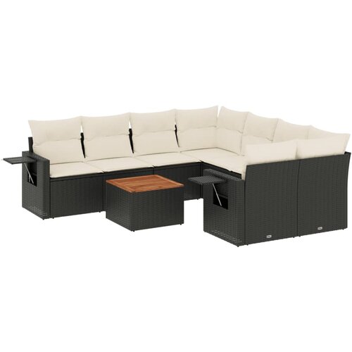  9-dijelni set vrtnih sofa s jastucima crni od poliratana Crna 62 x 62 x 69 cm Slike