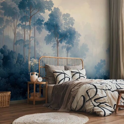  Foto tapeta - Landscape with Trees in Illustrative Style Fairy-Tale Blue Forest 400x280 Premium Slike