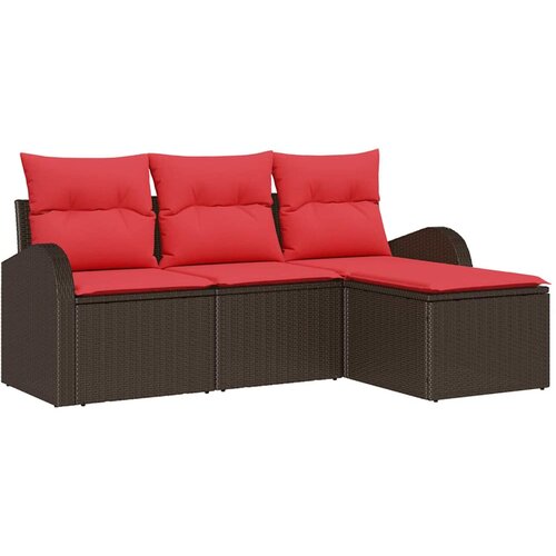 vidaXL Vrtna sedežna garnitura 4 pcs Rjava in rdeča Poly ratan, (5000022095) Cene