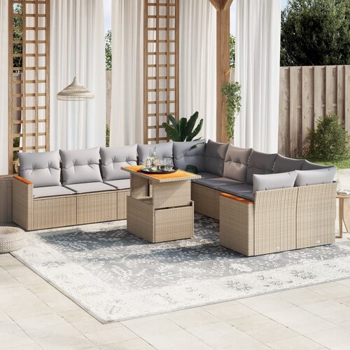 vidaXL 11-dijelni set vrtnih sofa od poliratana s jastucima bež Cijene