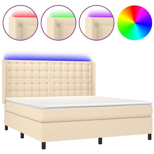  Krevet box spring s madracem LED krem 180x200 cm od tkanine Slike