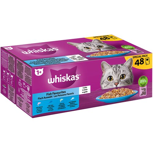Whiskas Mega pakiranje 1+ Adult vrečke 48 x 85 g - Ribji izbor (losos, tuna, trska, ozimica) Slike