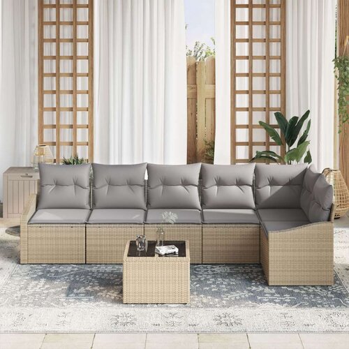  Vrtna sofa garnitura Set od 7 Bež PE ratan Vanjski kauč Slike
