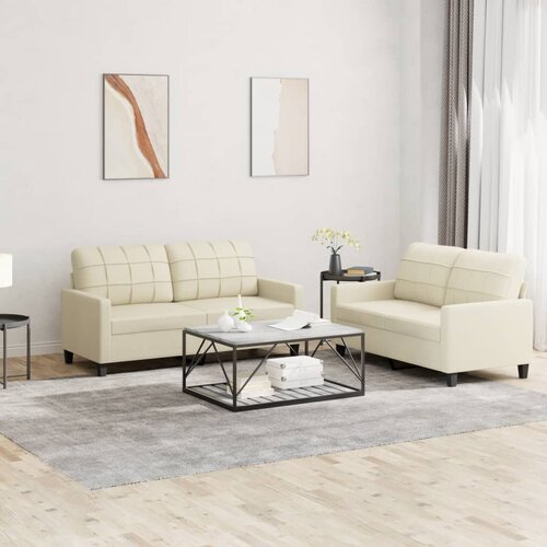  2-dijelni set sofa s jastucima krem od umjetne kože Cene