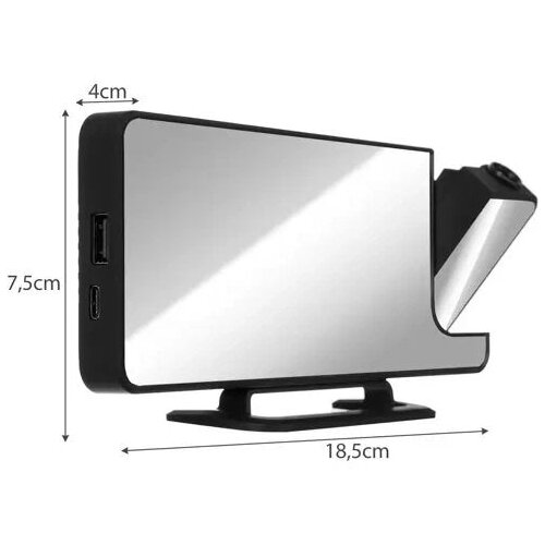  Izoxis-LED budilnik s projektorom i ogledalom &amp;ndash; 4u1 digitalni sat, USB-C, crni Slike