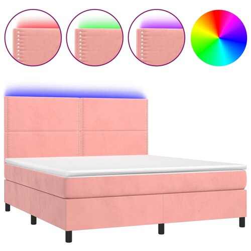 VidaXL Box spring postelja z vzmetnico LED roza 160x200 cm žamet, (20892680) Slike