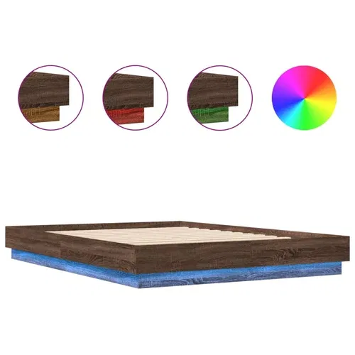  Okvir kreveta s LED svjetlima smeđa boja hrasta 160 x 200 cm