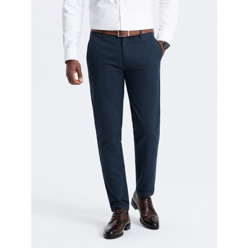 Ombre Men's classic chino pants with fine texture - navy blue Cene