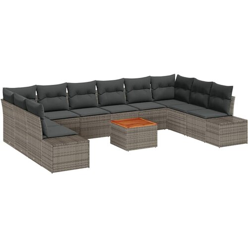 vidaXL 11-delna vrtna sedežna garnitura z blazinami Siva Poly Rattan Cene