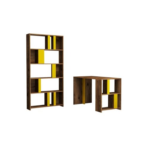 Hanah home lima - walnut, yellow walnutyellow study desk &amp;amp; bookshelf polica za knjige Slike