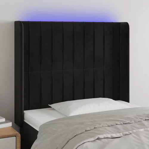 vidaXL LED posteljno vzglavje črno 83x16x118/128 cm žamet