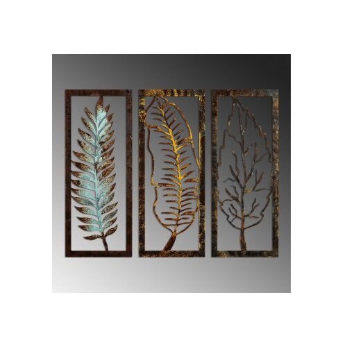 Wallxpert Set zidnih ukrasa Leaf 35, 55x22x1,5 cm, 1,5 mm, 3 komada, &amp;Scaron;areni Slike