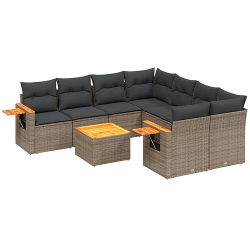  9-dijelni set vrtnih sofa od poliratana s jastucima sivi Slike