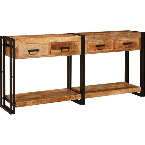 VidaXL Konzolne mizice 2 pcs Rjava 160 x 33 x 75 cm Trd grob mango les Slike