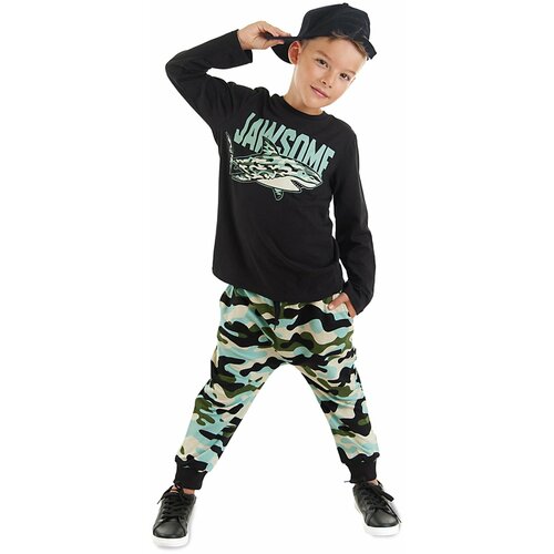 Mushi Jawsome Boys' Black T-shirt with Camouflage Pants Suit Cene