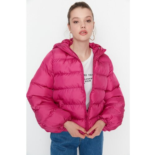 Trendyol Fuchsia Wide Cut Oversize Hooded Inflatable Jacket Slike