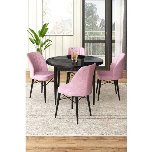 Hanah home Rox - Black Marble, Pink Black MarblePink Dining Table & Chairs Set (5 Pieces) Cene