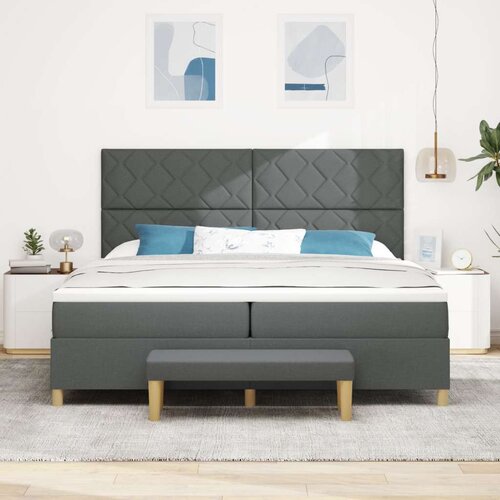 VidaXL Krevet s uzglavljem s madracem i klupom tamnosiva 200x200 cm Tkanina Slike