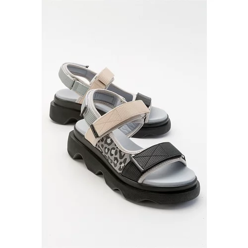 LuviShoes Tedy Women's Black Gray Patterned Sandals