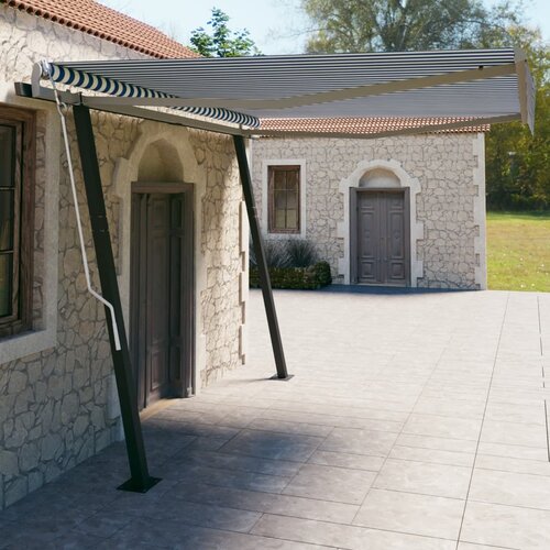 vidaXL automatska tenda na uvlačenje sa stupovima 4 x 3 m plavo-bijela Cijene