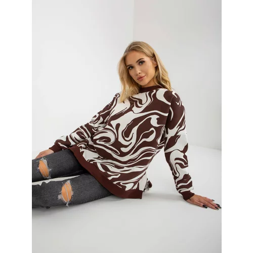 Fashion Hunters Dark brown-white oversize sweatshirt with prints