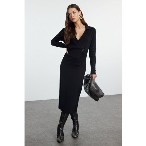 Trendyol Black Midi Knitwear Straight Double Breasted Dress Cijene