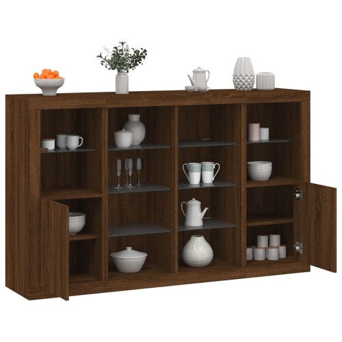  The Living Store Komoda z LED diodami 3 kosi rjavi hrast inženirski les - Komoda, (21448428) Cene