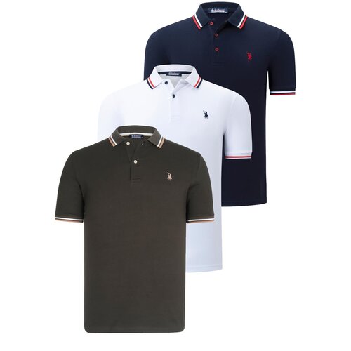 Dewberry TRIPLE SET T8594 MENS T-SHIRT-NAVY BLUE-WHITE-KHAKI Cene