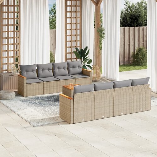  9-dijelni set vrtnih sofa s jastucima bež od poliratana 61 x 62 x 69 cm Slike