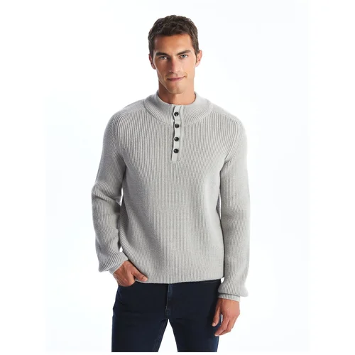 LC Waikiki Men's Buttoned High Neck Long Sleeve Knitwear Sweater