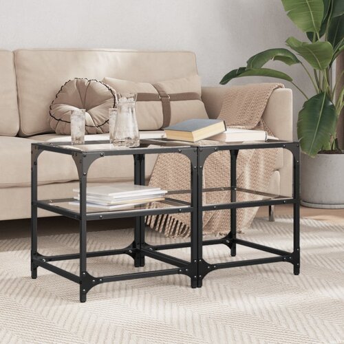 vidaXL Klubske mizice s stekleno površino 2 kosa 40x40x45 cm jeklo Cene