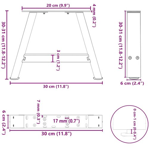  Noge za klub stolić A-oblika 2 kom 30 x (30-31) cm čelik Slike