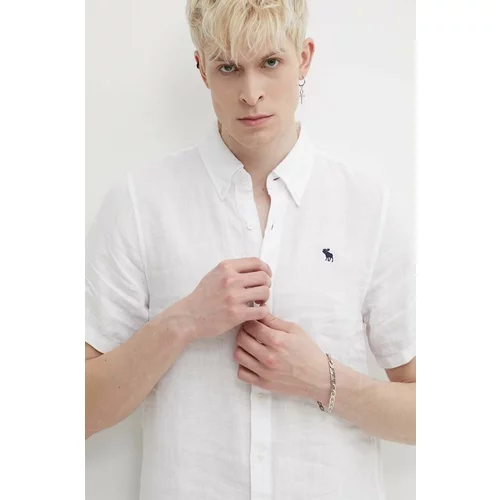 Abercrombie & Fitch Lanena košulja boja: bijela, regular, s button-down ovratnikom