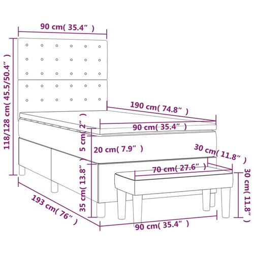 VidaXL Krevet s oprugama i madracem smeđesivi 90x190 cm od tkanine Slike