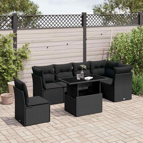  7-dijelni set vrtnih sofa od poliratana s jastucima crni Crna 100 x 55 x 73 cm Cene