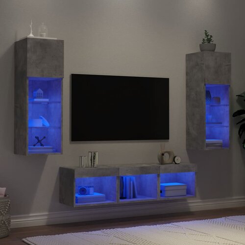 vidaXL 5-dijelni zidni TV elementi s LED svjetlima boja betona drveni Cijene