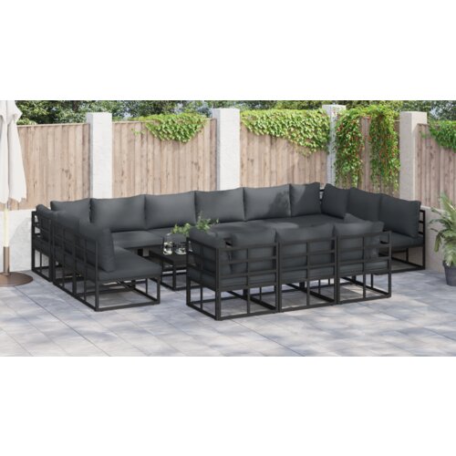 vidaXL Vrtna sedežna garnitura 14 pcs Črna 70 x 70 x 32 cm Aluminij Cene