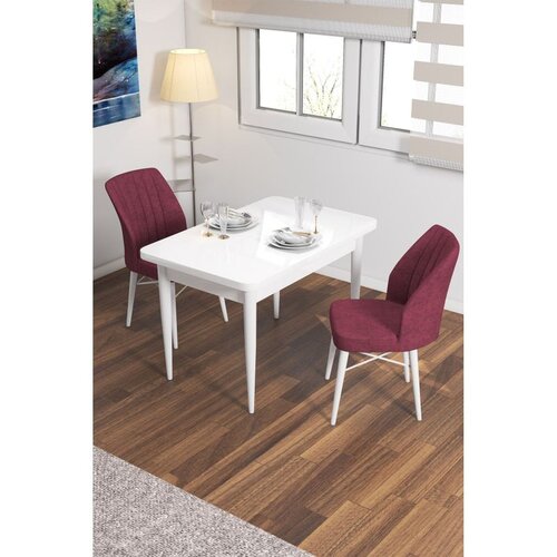 Hanah home trpezarijski set Arp, sto i 2 stolice, bela ploča, bordo tkanina Babyface Cene