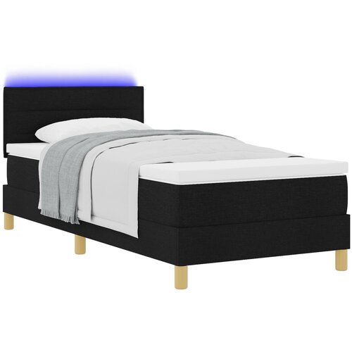 vidaXL Krevet s podr&scaron;kom s jastučićem i LED-om, Crni, 100x200 cm, Tkanina Cijene