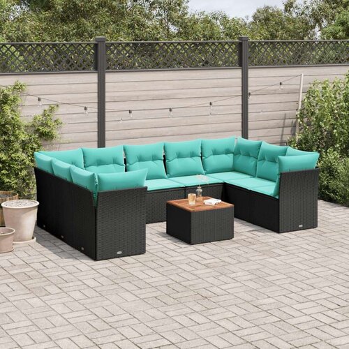  Vrtna garnitura - 10-dijelni set vrtnih sofa od poliratana s jastucima crni - Crna 1 Cene