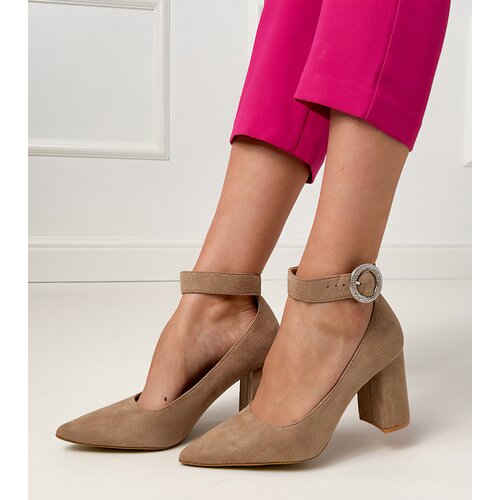 D/CEO Brown block heel pumps with buckle and rhinestones Vellus Cene