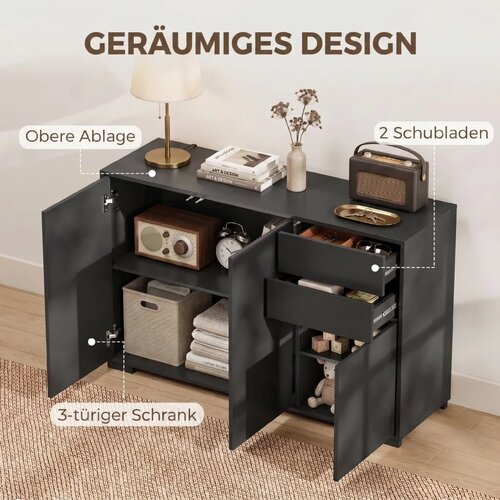  Komoda ladica 2 ladice push-click 117 cm x 36 cm x 74 cm crna Slike