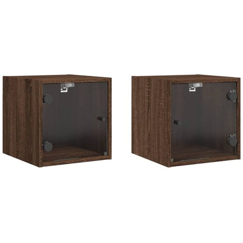  Noćni ormarići staklena vrata 2 kom boja hrasta 35x37x35 cm Slike