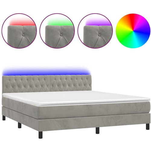 VidaXL Box spring postelja z vzmetnico LED svetlo siva 160x200cm žamet, (20790499) Slike